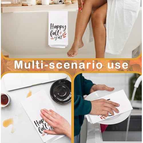 SPBL&L Happy Fall Y'all Kitchen & Bath Towels, Autumn Leaves Hand & Dish Towels, 16x24 Inches