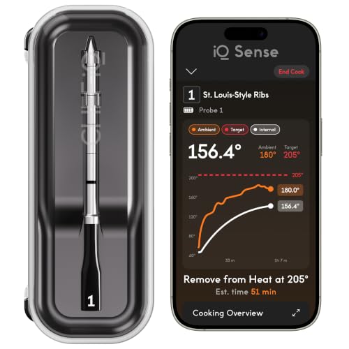Wireless Meat Thermometer with 1 Probe - Ultra-Thin, WiFi, 1000°F Safe, 5 Sensors, for BBQ, Grill, Oven, Smoker, Air Fryer