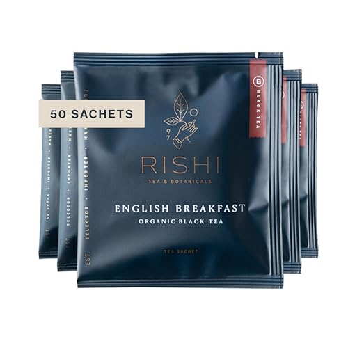 Rishi Tea Organic English Breakfast Black Tea Bags, 50 Count - Caffeinated