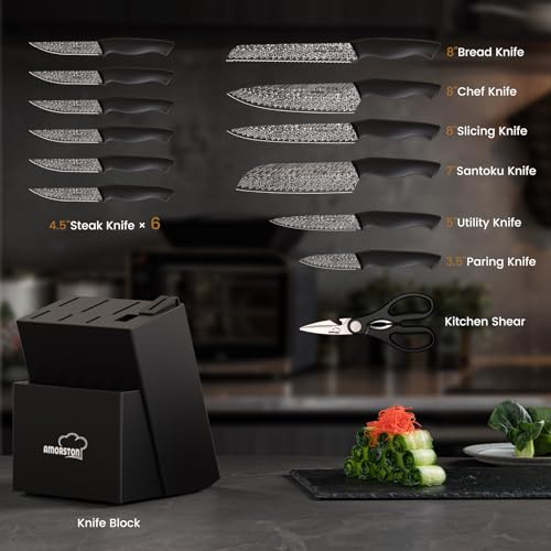 15-Piece Kitchen Knife Set with Built-In Sharpener and Block - German High-Carbon Steel