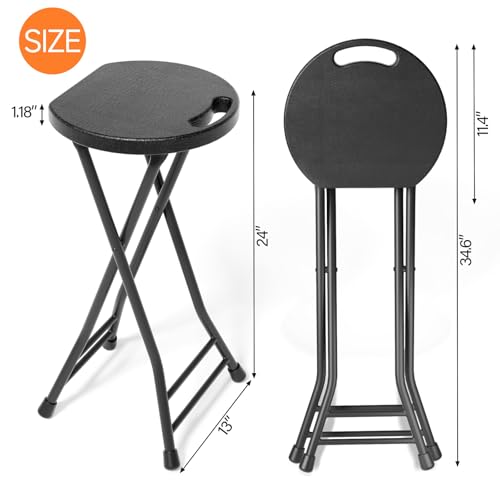 LEDLAY 24-Inch Black Folding Stool with Handle, Heavy-Duty 500LBS Capacity