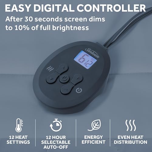 King Size Electric Heated Mattress Pad - Sunbeam Quilted 12 Heat Settings