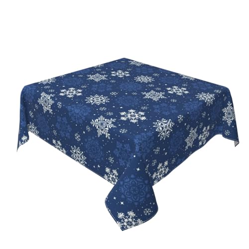 BYONEESS Dark Blue Snowflake Square Winter Tablecloth 54x54 Inches Christmas Holiday Decor