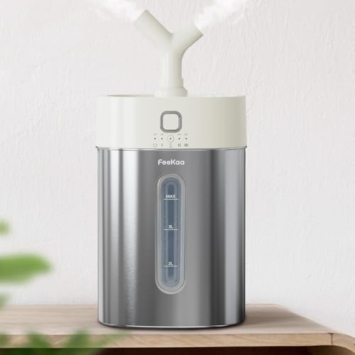 Feekaa Stainless Steel 4L Cool Mist Humidifier for Bedroom & Large Rooms - White