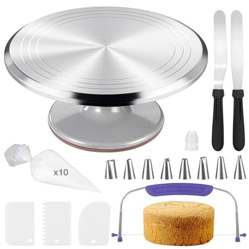 Round 25PC Cake Decorating Turntable Set with Aluminum Stand & Accessories