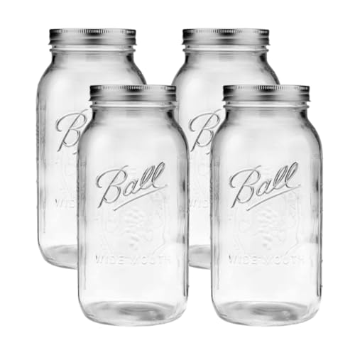 Half Gallon Wide Mouth Glass Mason Jars with Lids & Bands - Pack of 4