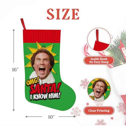Buddy The Elf Christmas Decorations, Funny Christmas Stocking, 16 Inch Large Xmas Stocking Party Supplies, Holiday Fireplace Tree Ornaments, Elf Merch White Elephant Gifts for Women Men