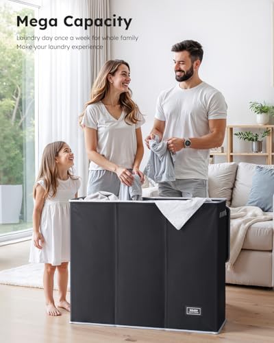 SOLEDI Large 180L 3-Section Laundry Hamper with Removable Mesh Bags, Black