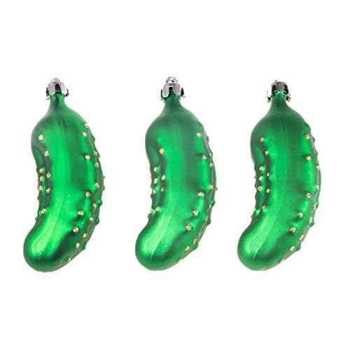 Pickle Christmas Ornament Set by Clever Creations | Metallic Pickles in Green | 3 Pack | Festive Holiday D?cor | Lightweight Shatter Resistant | Hangers Included | 1.5" x 4.5"