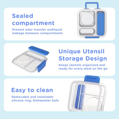 Kids & Adult Stainless Steel Bento Lunch Box Set with 8oz Insulated Food Jar - Blue