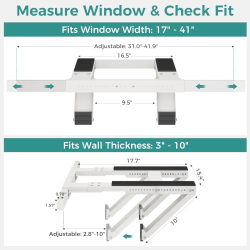 No-Drilling Window Air Conditioner Support Bracket - White, Fits 17-41" Windows