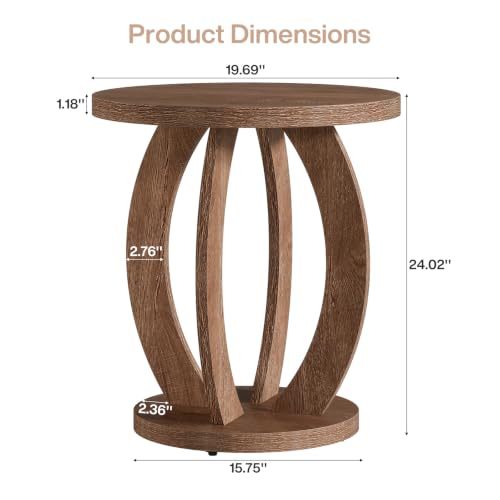 Tribesigns Rustic Round End Table with Storage - Brown, 23.6 Inch