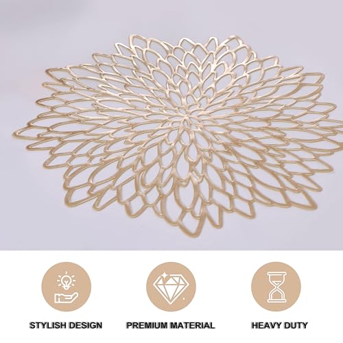 Snowkingdom Gold Leaf Placemats Pack of 18 - Metallic Round Vinyl Table Charger Mats for Dining & Events
