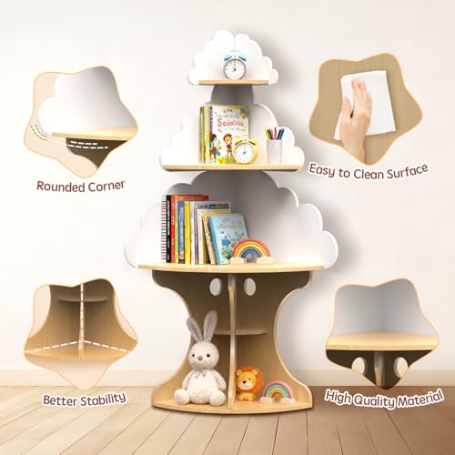 LAKNUAL Cloud Bookshelf for Kids - Space-Saving Montessori Corner Bookcase