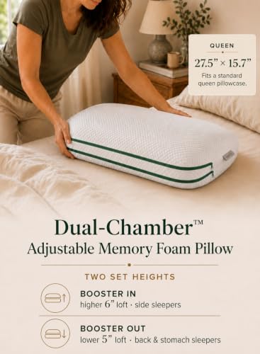 Adjustable Memory Foam Side Sleeper Pillow with Removable Booster - Queen