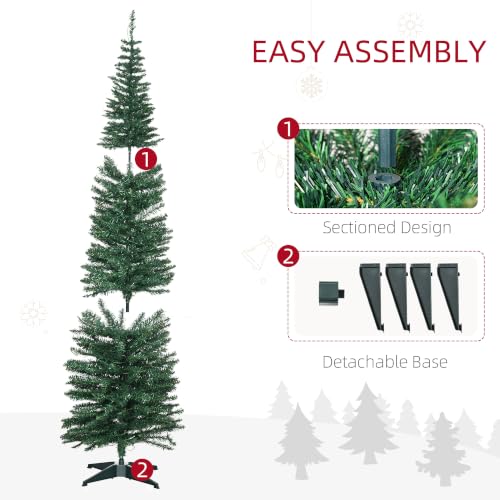 HOMCOM 7ft Pre-Lit Slim Artificial Christmas Tree with Warm White LED Lights