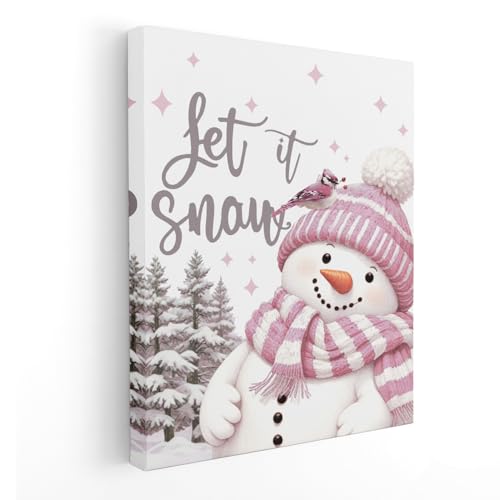 Let It Snow Pink Snowman Christmas Wall Art, 11x14 Framed LSd14 – APJYM