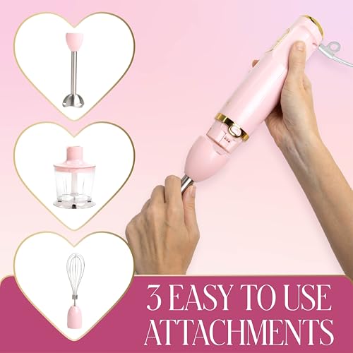 Pink 3-in-1 Hand Blender Set with Attachments - 400W, 5-Piece