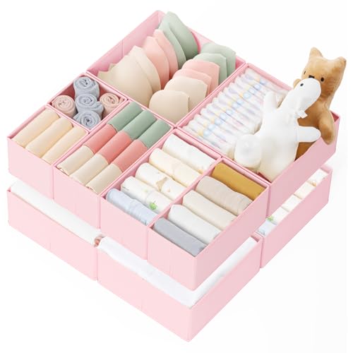 Pink Drawer Organizer Clothes Set 10 Pack - Foldable Closet Dividers for Baby & Kids