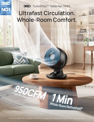 DREO Black Smart Desk Fan with App & Voice Control, Quiet 85 ft Airflow, 12-Inch Oscillating Fan, 9 Speeds & Timer