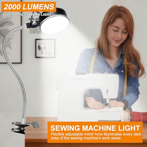 Silver Clamp Light with Bright 2000 Lumens LED for Workshop & Small Area Tasks - Flexible & Strong Clip