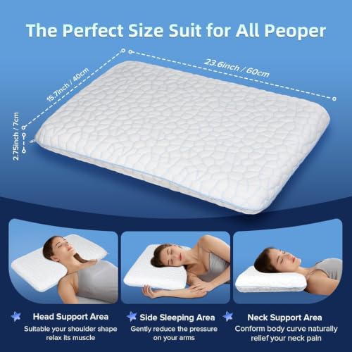 Blue Ultra Thin Flat Pillow 2.25-Inch Support for Stomach & Back Sleep