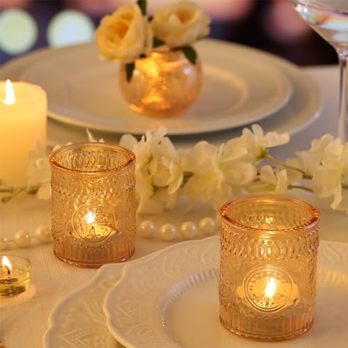 48Pcs Gold Votive Candle Holders Set - Glass Candle Holders for Weddings & Home Decor - Variation: Gold / 48 PCS