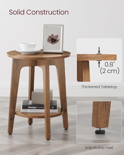VASAGLE Honey Brown 2-Pack Round Side End Tables with Lower Shelf