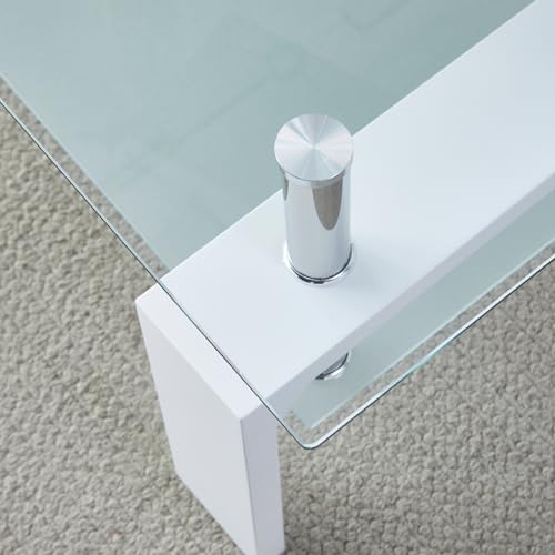 White Rectangle Glass Coffee Table - Modern Living Room Accent Furniture