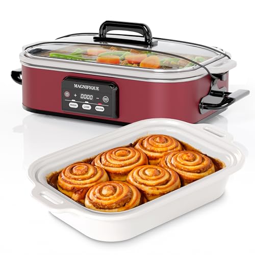 4 Quart Digital Slow Cooker with Oven-Safe Ceramic Pot - Red, Includes Lid & Latch Strap