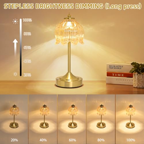 Crkwos Rechargeable Amber Glass Lotus Flower Cordless Table Lamp - Flower Amber Variation