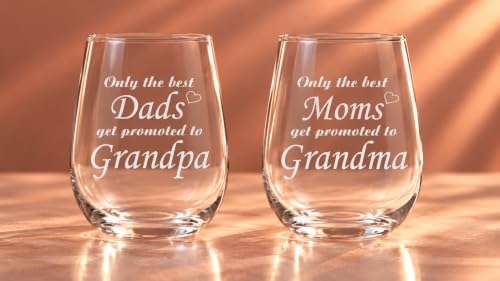 Grandparent Gift Stemless Wine Glass Set – 17oz Mom & Dad Promotion Glasses