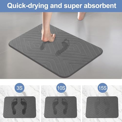 HUMIGA 2 Pack Grey Diatomaceous Earth Bath & Shower Mats Non-Slip Quick Dry Bathroom Floor Mat