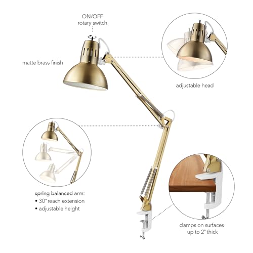 Gold 32-Inch Multi-Joint Desk Lamp with Clamp - Matte Brass Finish, Adjustable Swing Arm, Home Office Lighting Variation