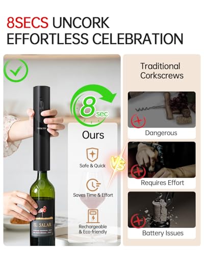CIRCLE JOY Black 7-in-1 Rechargeable Electric Wine Opener Gift Set with Vacuum Pump