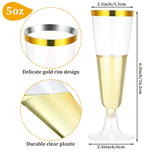 CHENGU Gold Rim Disposable Champagne Flutes 5 oz Pack of 200 for Weddings & Parties