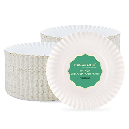 FOCUSLINE 6 Inch White Paper Plates 1000 Pack - Uncoated Disposable Dinnerware