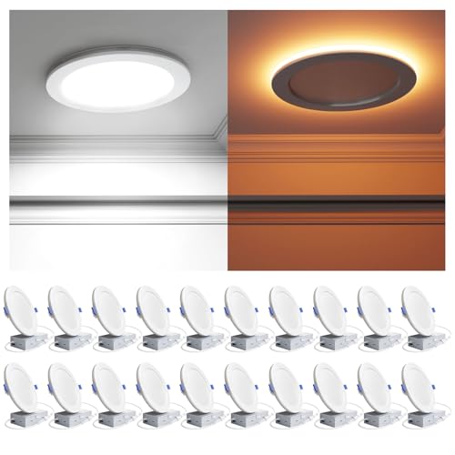 White 4 Inch LED Recessed Lights 20 Pack with Night Light & 5CCT Dimmable