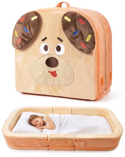 Foldable Toddler Floor Bed with Removable Washable Cover & Dog Design - Portable Kids Cot