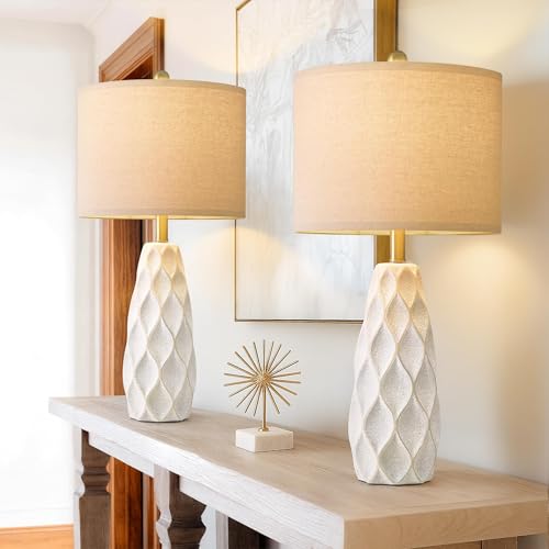 White 27.5-Inch Ceramic Table Lamps Set of 2 - Modern Living Room & Bedroom Lighting
