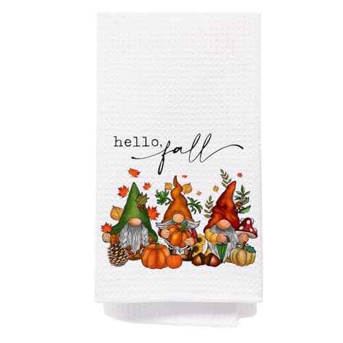 SPBL&L Fall Kitchen & Bath Towels - Gnomes Dwarf Pumpkin Maple Leaf Decorative Hand & Dish Towels, 16x24 Inches