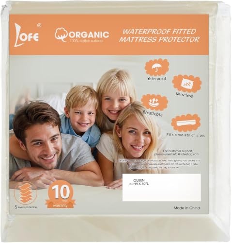 LOFE Organic Queen Mattress Protector - 5-Sided Waterproof & Breathable