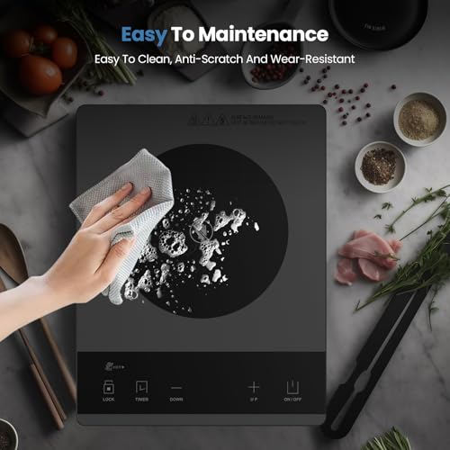 PAYISHO Portable Electric Hot Plate with 10 Power Levels, Timer & Child Lock, 1800W Ceramic Cooktop