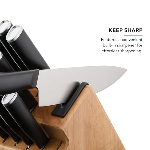 KitchenAid 14-Piece Stainless Steel Knife Set with Built-In Sharpener - Natural Finish