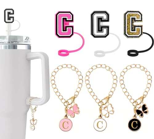 (3+3) Nuozme Butterfly Letter Straw Covers for Stanley Tumbler - C/Butterfly Variation, 3PCS