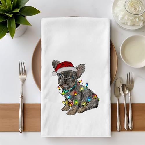 French Bulldog Kitchen Towels - Frenchie Navidad Christmas Decor, 16x24 Inch - Noaleviax
