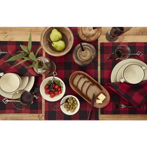 Solino Home Buffalo Check Linen Table Runner 14x72 in, Red & Black