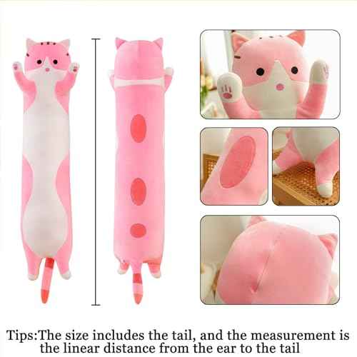 Long Cat Plush Pillow - Super Soft Kitty Body Pillow, Cute Animal Hugging Pillow for Kids & Adults, for Cat Lovers(70cm/27.55inch,Pink