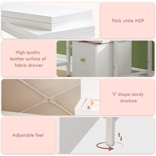 White 27.5 Inch Small Vanity Desk with Mirror & Stool, Compact Makeup Table for Girls & Teens - Space Saving