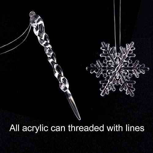FEPITO 40 PCS Acrylic Christmas Decoration Set - Snowflake, Icicles with Crystal Line Ornaments for Christmas Tree Hanging Decorations